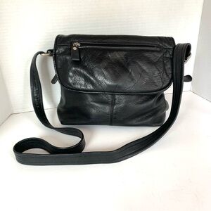Tignanello Super Soft Genuine Black Leather Shoulder Bag Crossbody Handbag Purse